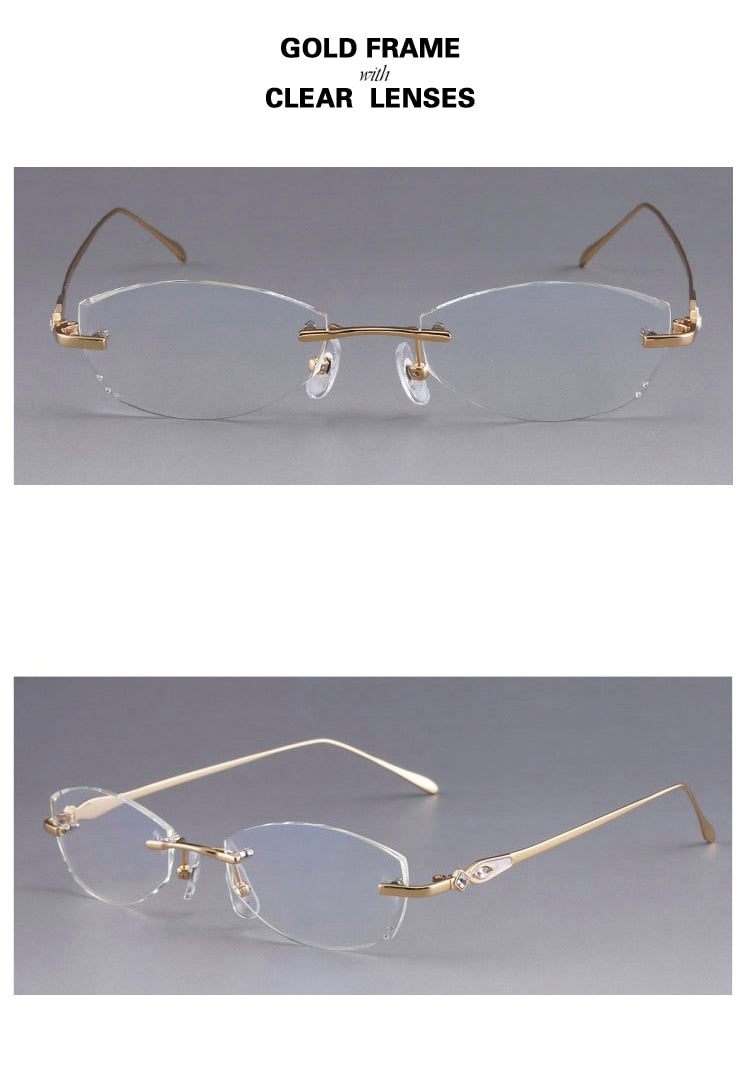Chashma Designer Eyeglasses Diamond Rimless Titanium Stone Lenses Women 8037 Rimless Chashma   