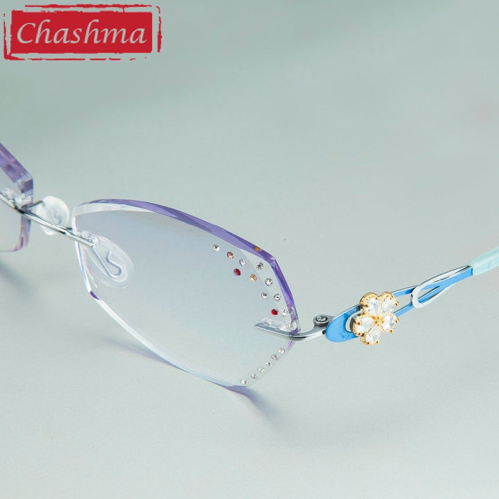 Chashma Luxury Tint Lenses Diamond Cutting Rimless Titanium Frame Women 2889 Rimless Chashma   