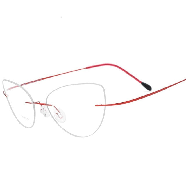 Hdcrafter Rimless Glasses Frame Women Cat Eye Titanium Ultralight Frameless 20003 Rimless Hdcrafter Eyeglasses Red  