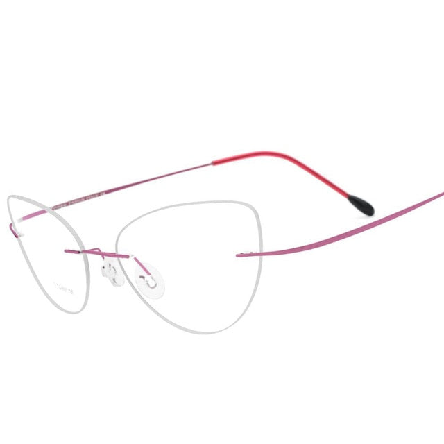 Hdcrafter Rimless Glasses Frame Women Cat Eye Titanium Ultralight Frameless 20003 Rimless Hdcrafter Eyeglasses Pink  