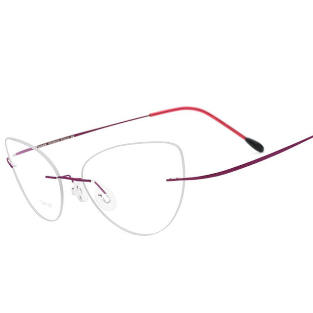 Hdcrafter Rimless Glasses Frame Women Cat Eye Titanium Ultralight Frameless 20003 Rimless Hdcrafter Eyeglasses Purple  