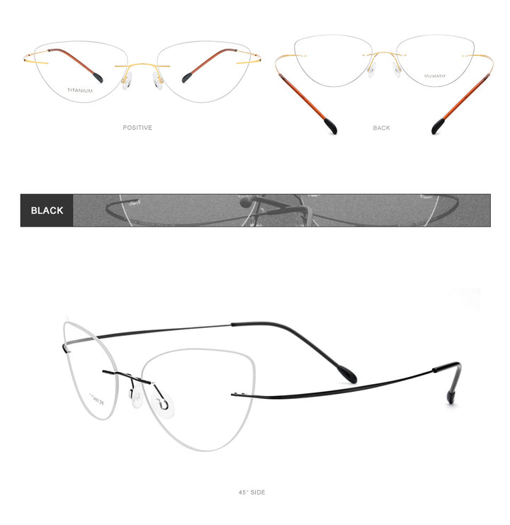 Hdcrafter Rimless Glasses Frame Women Cat Eye Titanium Ultralight Frameless 20003 Rimless Hdcrafter Eyeglasses   