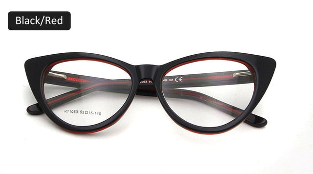 Esnbie Women's Eyeglasses Acetate Cat Eye Spectacles Frame Rt1063 Frame Esnbie eyewear black red  