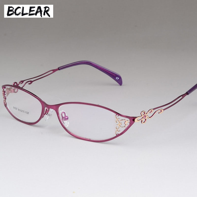 Bclear Women's Glasses Hollow Carved Metal Full Frame Alloy Ultra-Light Eyeglasses S8107 Frame Bclear Purple  