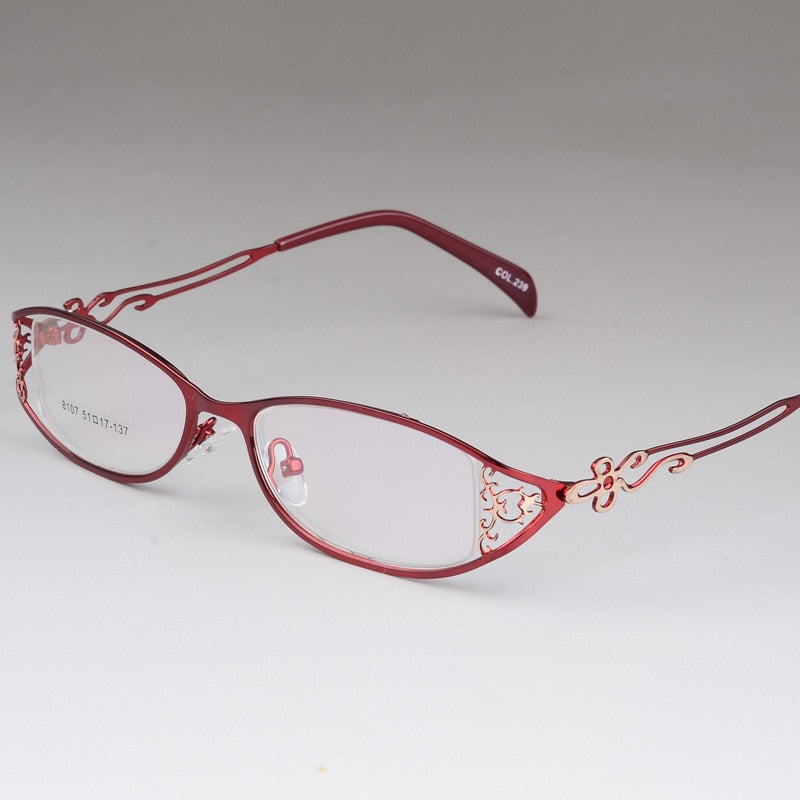 Bclear Women's Glasses Hollow Carved Metal Full Frame Alloy Ultra-Light Eyeglasses S8107 Frame Bclear Red  