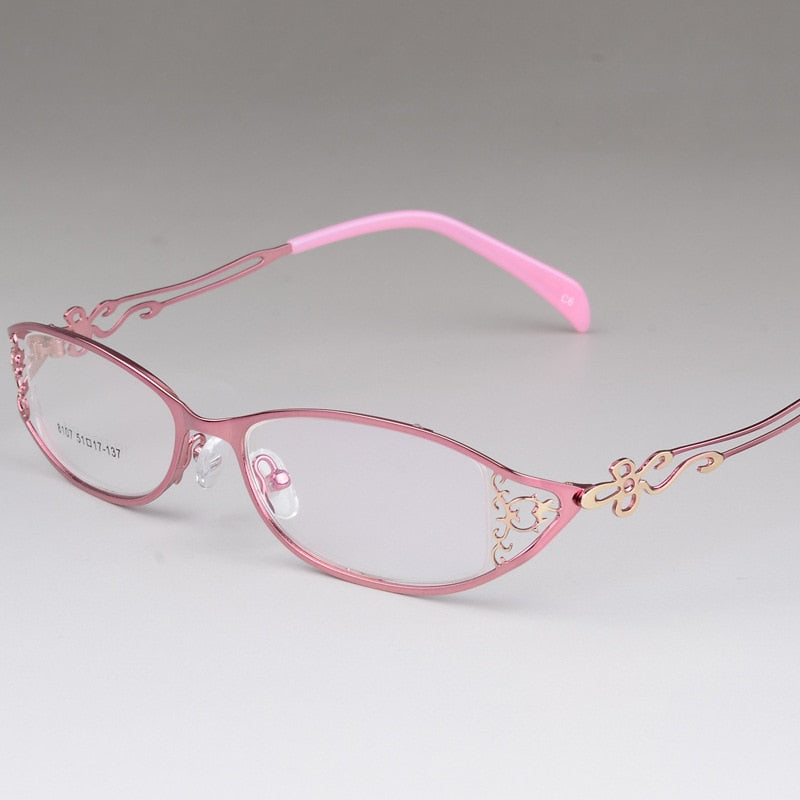 Bclear Women's Glasses Hollow Carved Metal Full Frame Alloy Ultra-Light Eyeglasses S8107 Frame Bclear Pink  