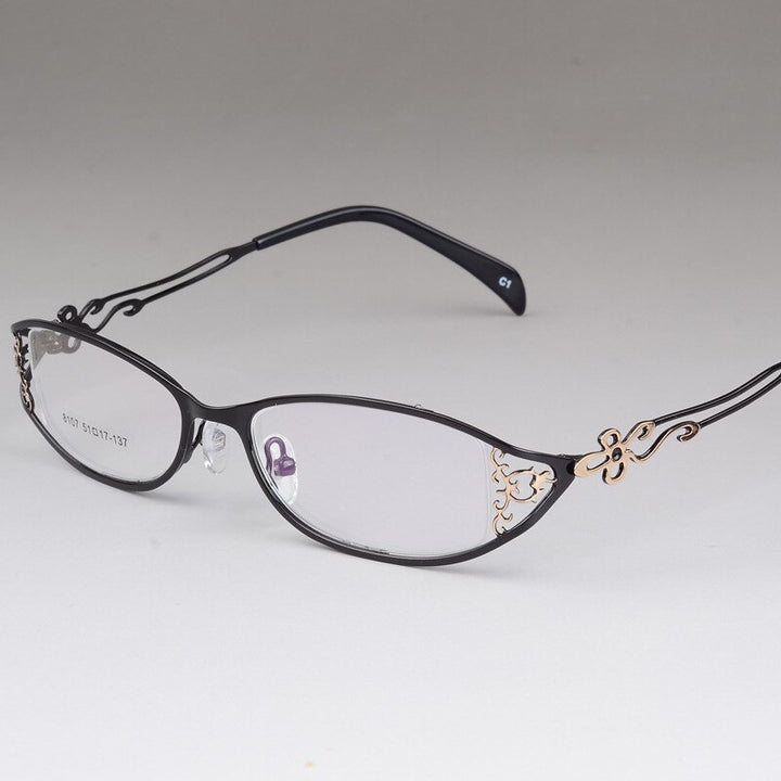 Bclear Women's Glasses Hollow Carved Metal Full Frame Alloy Ultra-Light Eyeglasses S8107 Frame Bclear Black  