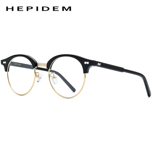Hepidem Unisex Eyeglasses Acetate Glasses Frame Round Spectacles 9123 Frame Hepidem Black  