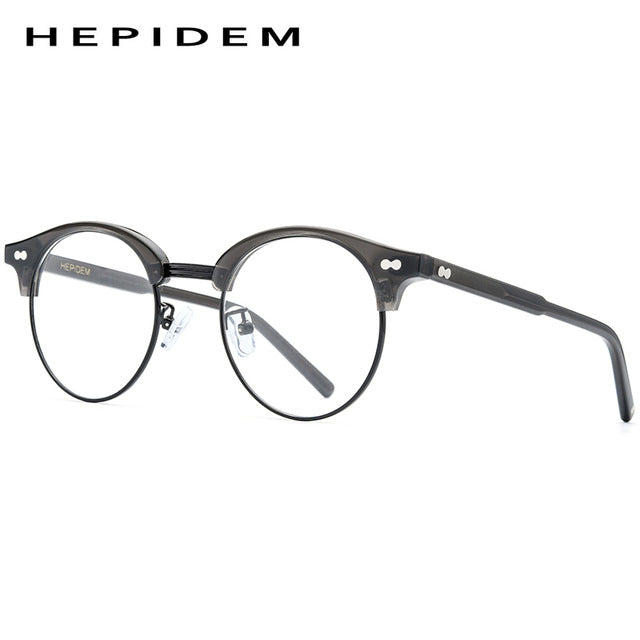 Hepidem Unisex Eyeglasses Acetate Glasses Frame Round Spectacles 9123 Frame Hepidem Clear Gray  