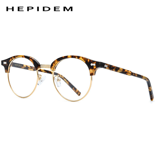 Hepidem Unisex Eyeglasses Acetate Glasses Frame Round Spectacles 9123 Frame Hepidem Leopard  