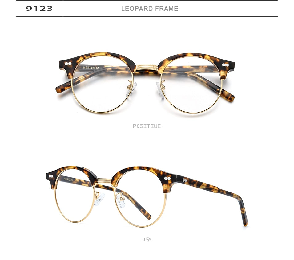 Hepidem Unisex Eyeglasses Acetate Glasses Frame Round Spectacles 9123 Frame Hepidem   