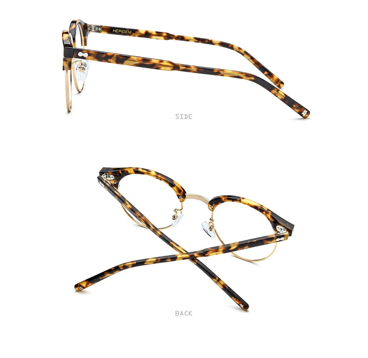 Hepidem Unisex Eyeglasses Acetate Glasses Frame Round Spectacles 9123 Frame Hepidem   