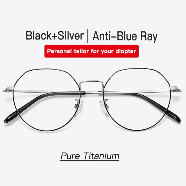 Aidien Brand Unisex Pure Titanium Frame Anti Blue Diopter Myopia Anti Blue Aidien custom diopter 6  