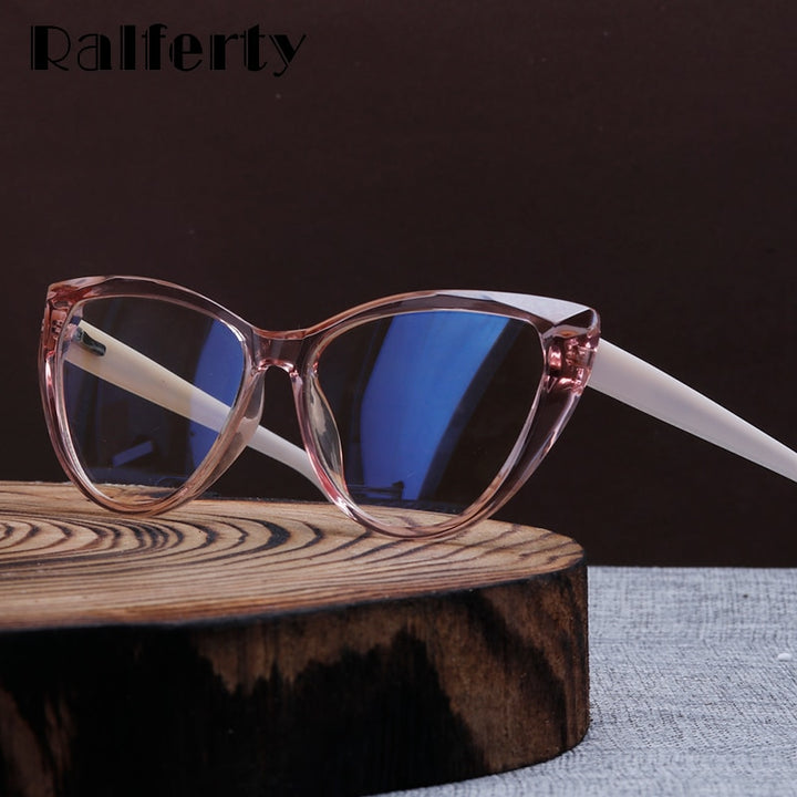 Ralferty Women's Eyeglasses Quality Tr90 Frame Glasses Red Blue Light No Grade Frame Ralferty   