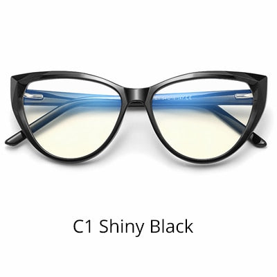 Ralferty Women's Eyeglasses Quality Tr90 Frame Glasses Red Blue Light No Grade Frame Ralferty C1 Shiny Black  