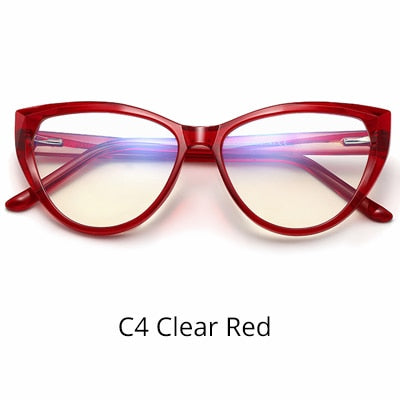Ralferty Women's Eyeglasses Quality Tr90 Frame Glasses Red Blue Light No Grade Frame Ralferty C4 Clear Red  