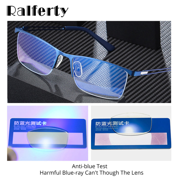 Ralferty Quality Men's Eyeglasses Frame Anti-Glare Blue Light Glasses Metal Rectangle D5916 Anti Blue Ralferty   