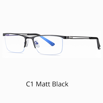Ralferty Quality Men's Eyeglasses Frame Anti-Glare Blue Light Glasses Metal Rectangle D5916 Anti Blue Ralferty C1 Matt Black  