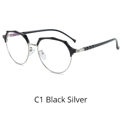 Ralferty Women's Eyeglasses Frame For Diopter Zero Grade D16002 Frame Ralferty C1 Black Silver  