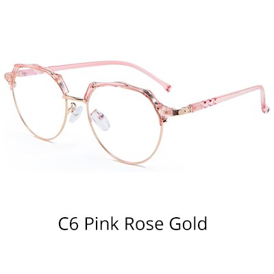 Ralferty Women's Eyeglasses Frame For Diopter Zero Grade D16002 Frame Ralferty C6 Pink Rose Gold  