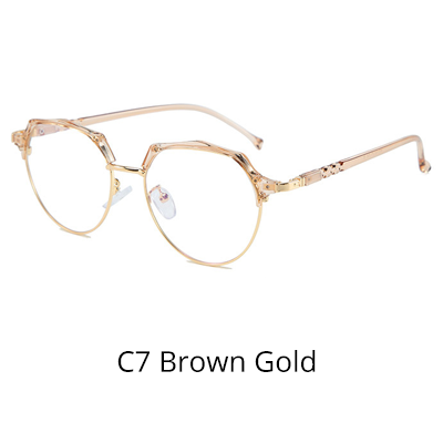 Ralferty Women's Eyeglasses Frame For Diopter Zero Grade D16002 Frame Ralferty C7 Brown Gold  