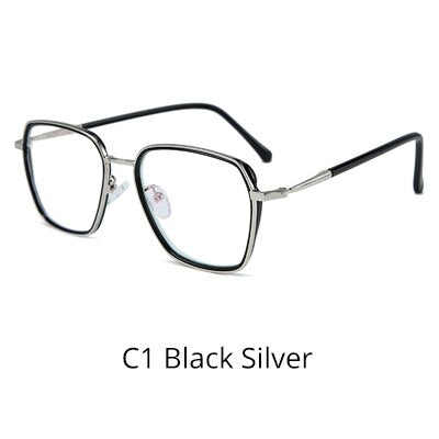 Ralferty Quality Women's Glasses Frame Big Square No Diopter D16024 Frame Ralferty C1 Black Silver  