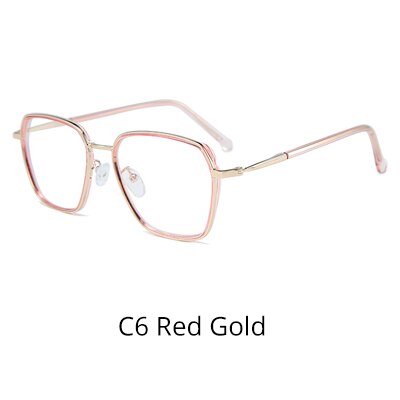 Ralferty Quality Women's Glasses Frame Big Square No Diopter D16024 Frame Ralferty C6 Red Gold  