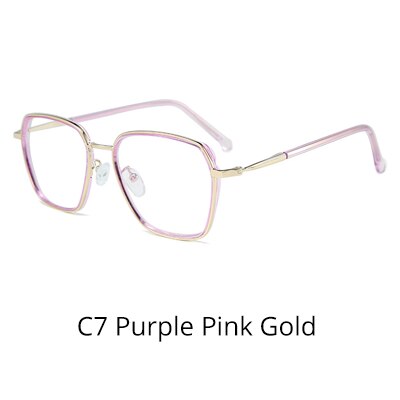 Ralferty Quality Women's Glasses Frame Big Square No Diopter D16024 Frame Ralferty C7 Purple Pink Gold  