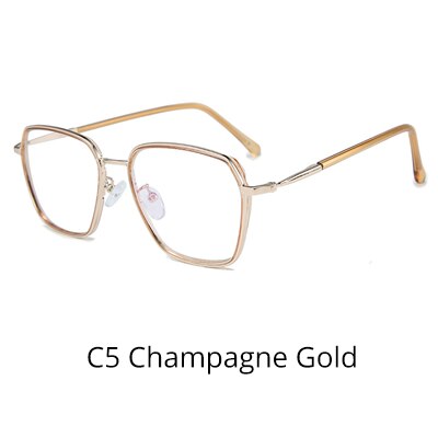 Ralferty Quality Women's Glasses Frame Big Square No Diopter D16024 Frame Ralferty C5 Champagne Gold  