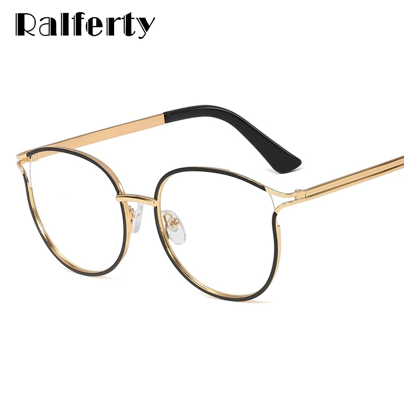 Ralferty Women's Eyeglasses Metal Frame Cat Eye Gold Decorative No Grade W93332 Frame Ralferty   