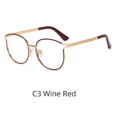 Ralferty Women's Eyeglasses Metal Frame Cat Eye Gold Decorative No Grade W93332 Frame Ralferty C3 Wine Red  