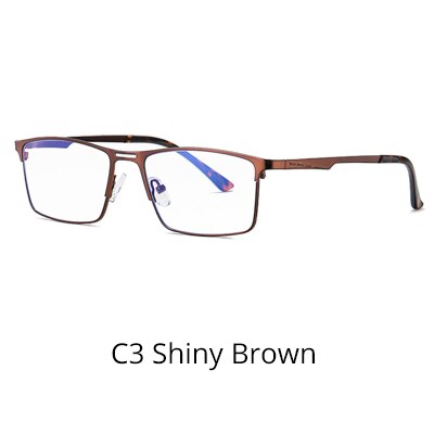 Ralferty Men's Eyeglasses Blue Light Blocking Spectacle Frames Metal Rectangle D5909 Frame Ralferty C3 Shiny Brown  