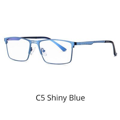 Ralferty Men's Eyeglasses Blue Light Blocking Spectacle Frames Metal Rectangle D5909 Frame Ralferty C5 Shiny Blue  