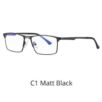 Ralferty Men's Eyeglasses Blue Light Blocking Spectacle Frames Metal Rectangle D5909 Frame Ralferty C1 Matt Black  