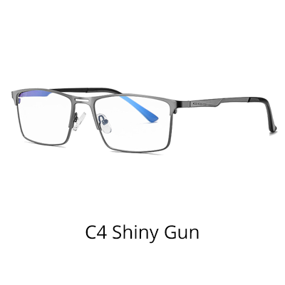 Ralferty Men's Eyeglasses Blue Light Blocking Spectacle Frames Metal Rectangle D5909 Full Rim Ralferty C4 Shiny Gun  