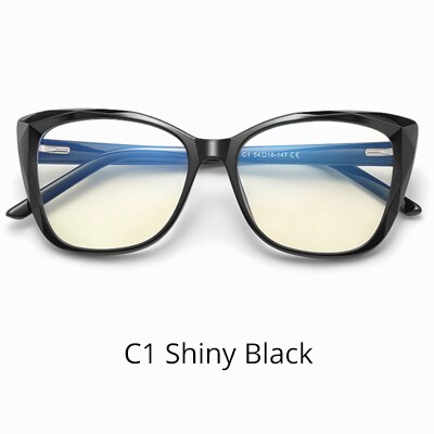 Ralferty Women's Eyeglasses Transparent Glasses Frame Blue Light Cat Eye W2001 Anti Blue Ralferty C1 Shiny Black  