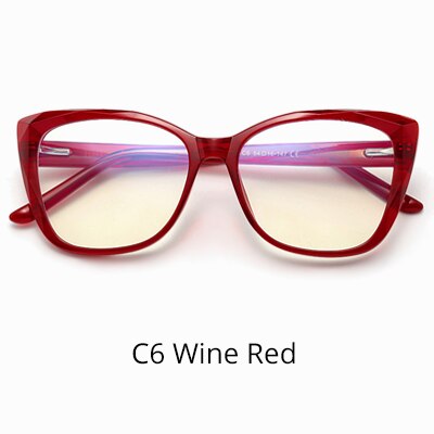 Ralferty Women's Eyeglasses Transparent Glasses Frame Blue Light Cat Eye W2001 Anti Blue Ralferty C6 Wine Red  