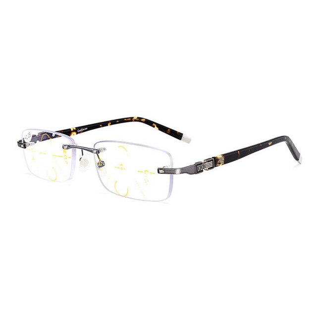 Men's Reading Glasses Titanium Alloy Rimless Multifocal Lenses Anti Blue Light Cr-39 Reading Glasses Hotochki +225 GRAY 