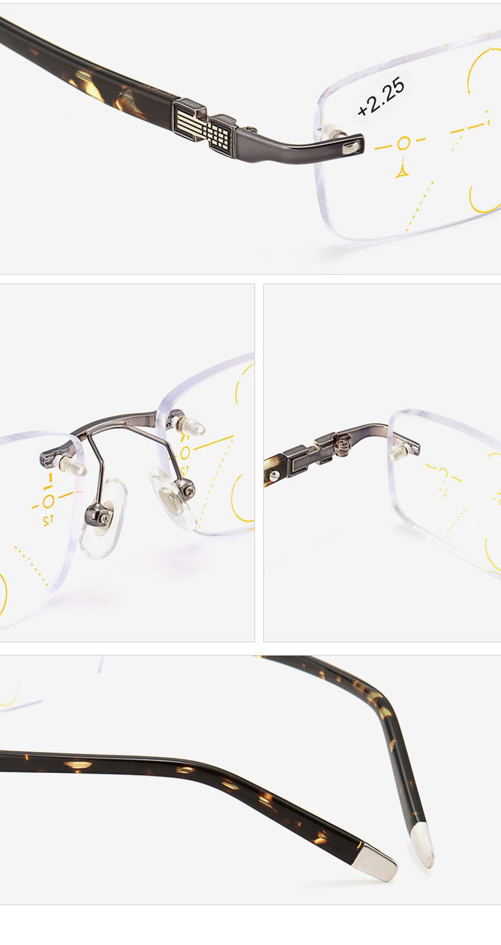Men's Reading Glasses Titanium Alloy Rimless Multifocal Lenses Anti Blue Light Cr-39 Reading Glasses Hotochki   