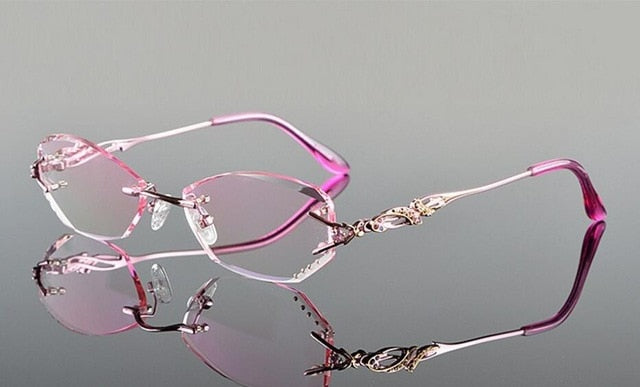 Chashma Tint Lenses Glasses Diamond Cutting Rimless Titanium 8036 B Rimless Chashma pink frame pink lens  