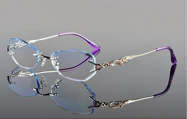 Chashma Tint Lenses Glasses Diamond Cutting Rimless Titanium 8036 B Rimless Chashma silver with blue  