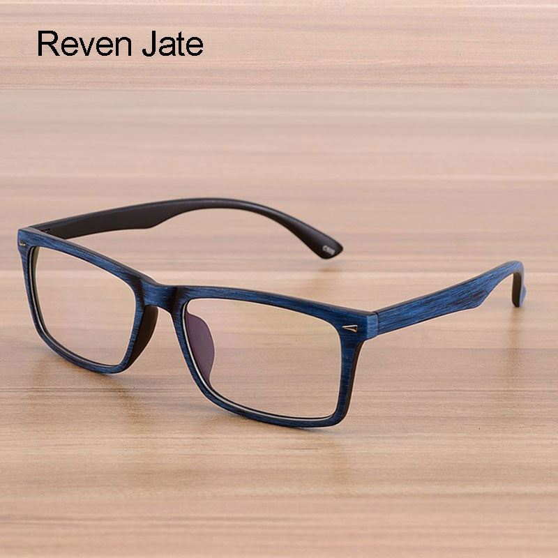 Reven Jate Unisex Full Rim Square Acetate Eyeglasses Wooden Pattern 922 Reading Glasses Reven Jate   