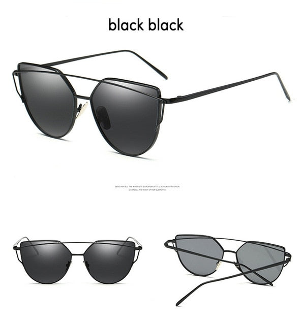 Ccspace Cat Eye Sunglasses Women Twin-Beams Mirror Polycarbonate Sunglasses CCspace Sunglasses black black  