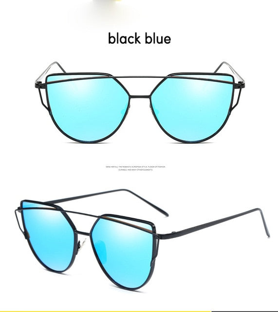 Ccspace Cat Eye Sunglasses Women Twin-Beams Mirror Polycarbonate Sunglasses CCspace Sunglasses black blue  