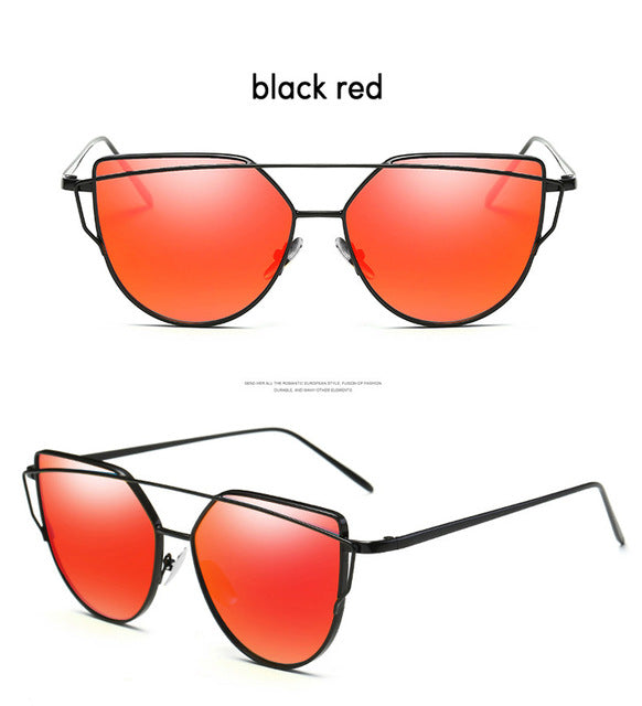 Ccspace Cat Eye Sunglasses Women Twin-Beams Mirror Polycarbonate Sunglasses CCspace Sunglasses black red  