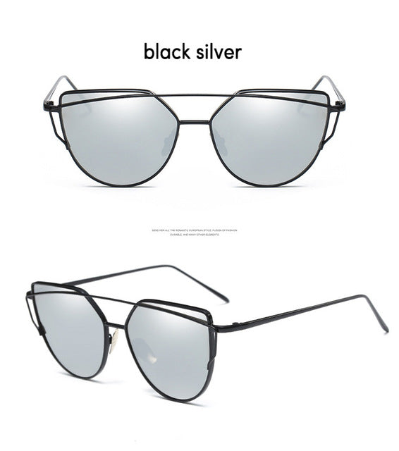 Ccspace Cat Eye Sunglasses Women Twin-Beams Mirror Polycarbonate Sunglasses CCspace Sunglasses black silver  