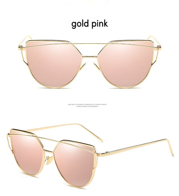 Ccspace Cat Eye Sunglasses Women Twin-Beams Mirror Polycarbonate Sunglasses CCspace Sunglasses gold pink  