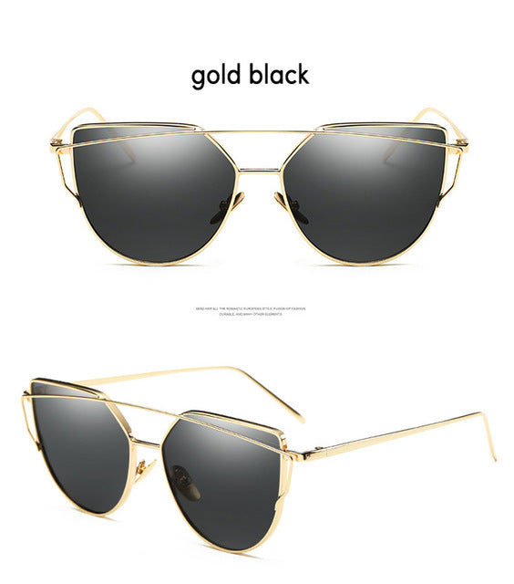 Ccspace Cat Eye Sunglasses Women Twin-Beams Mirror Polycarbonate Sunglasses CCspace Sunglasses gold black  