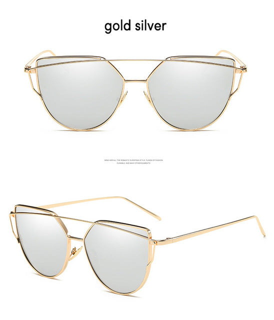 Ccspace Cat Eye Sunglasses Women Twin-Beams Mirror Polycarbonate Sunglasses CCspace Sunglasses gold silver  