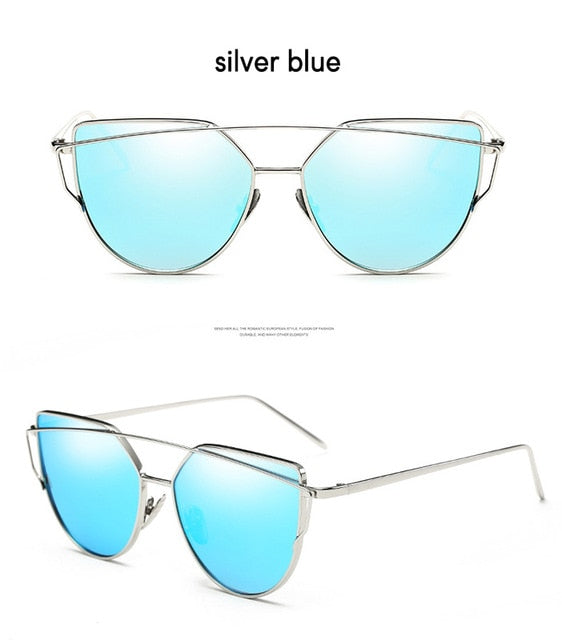 Ccspace Cat Eye Sunglasses Women Twin-Beams Mirror Polycarbonate Sunglasses CCspace Sunglasses silver blue  